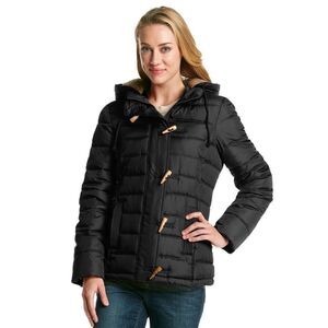 New! RUFF HEWN Women's Toggle Closure Hooded Black Puffer Jacket Coat Medium